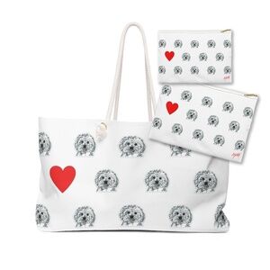 Weekender Tote Bat and 2 Zipper Pouches with Maltese Dog